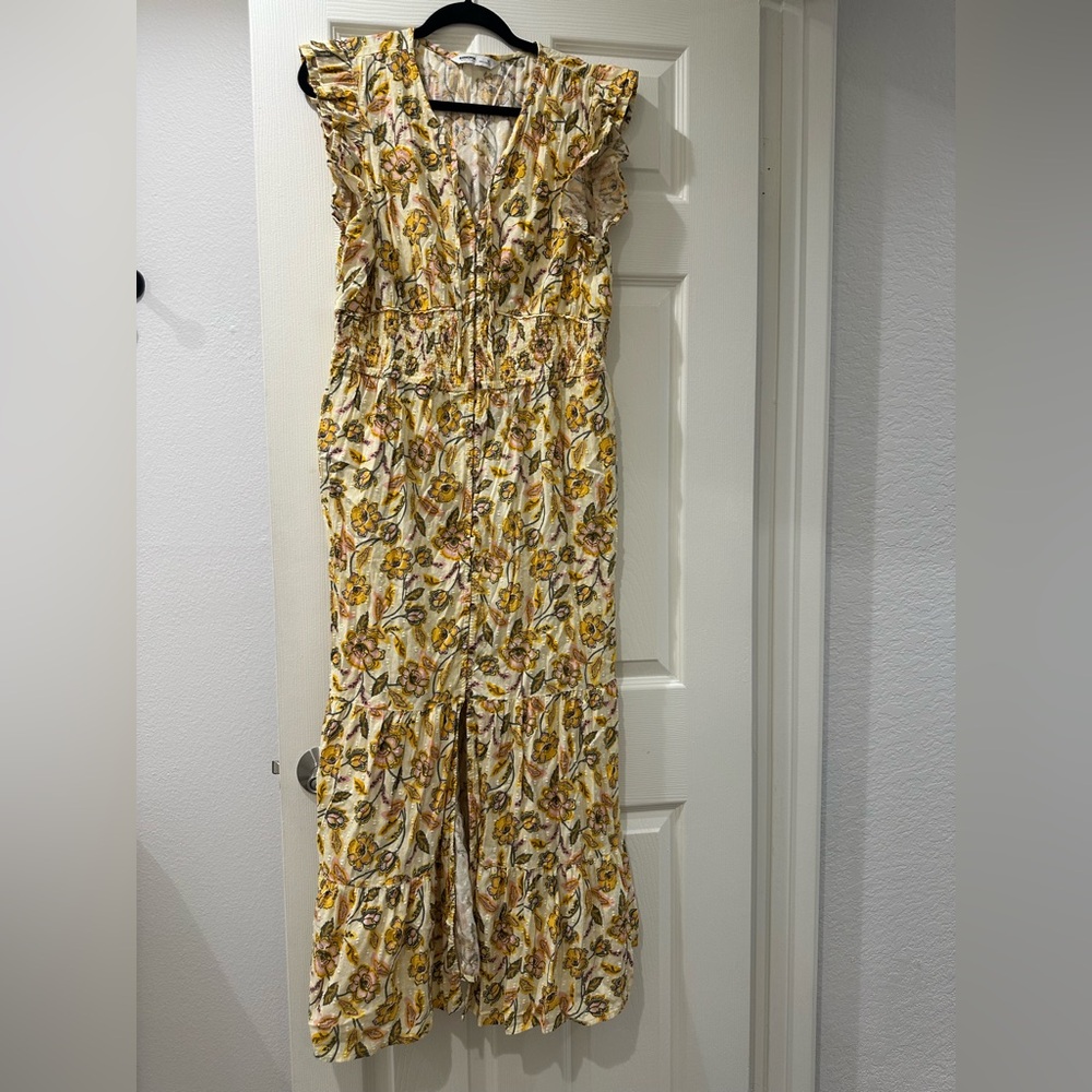 Sonoma Yellow and Brown floral dress with corset detailing